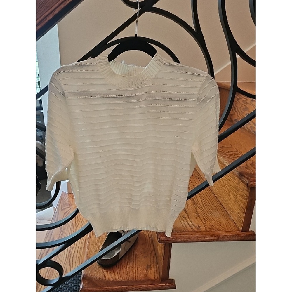 Madewell Ivory White‎ Pointelle Stripe Short Sleeve Sweater Top NU542 Small NWT